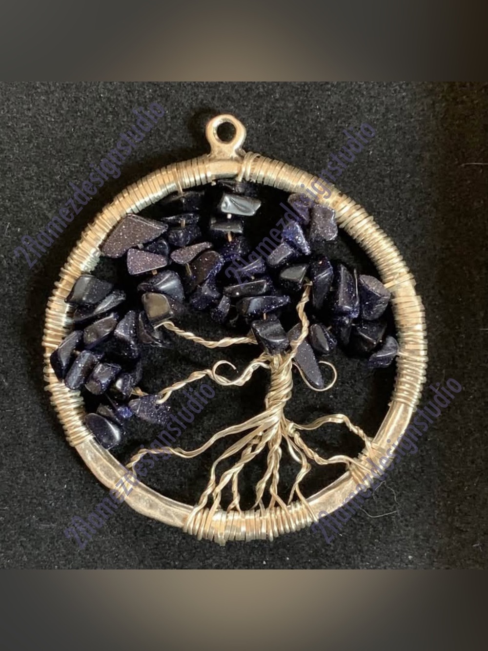 Goldstone and Silver Tree of Life Pendant